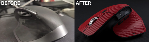 MX Master 3 rubber grip before and after a Capes skin