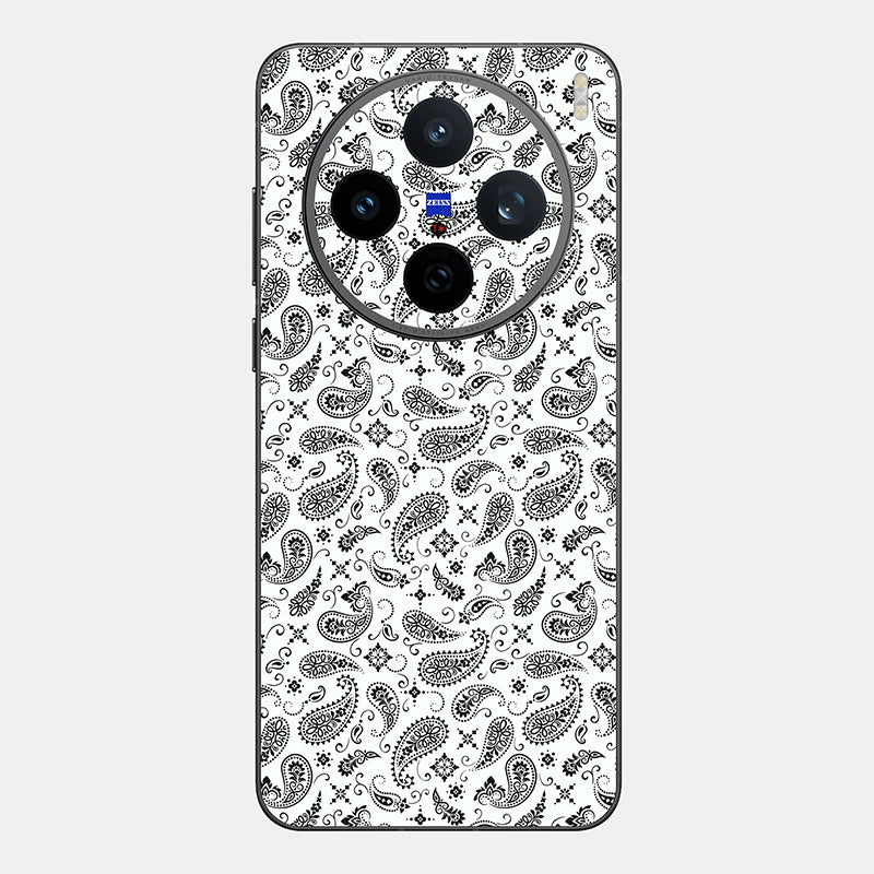White Paisley Glass Back
