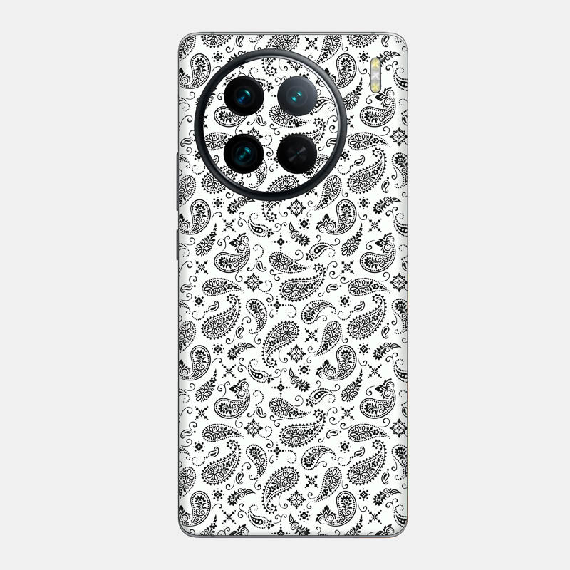 White Paisley Glass Back