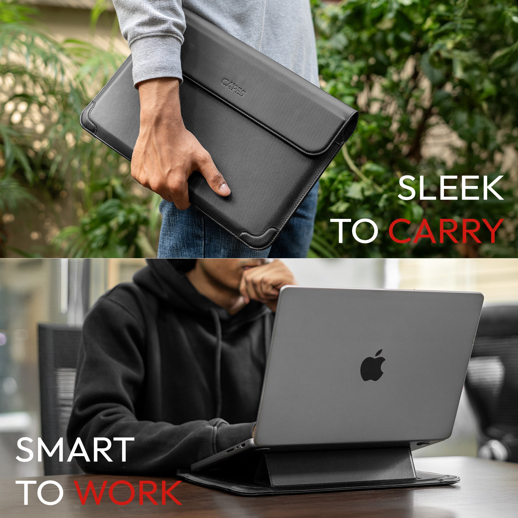 Elevate Armour 13/14" Carbon Black Laptop Sleeve with Trifold Stand