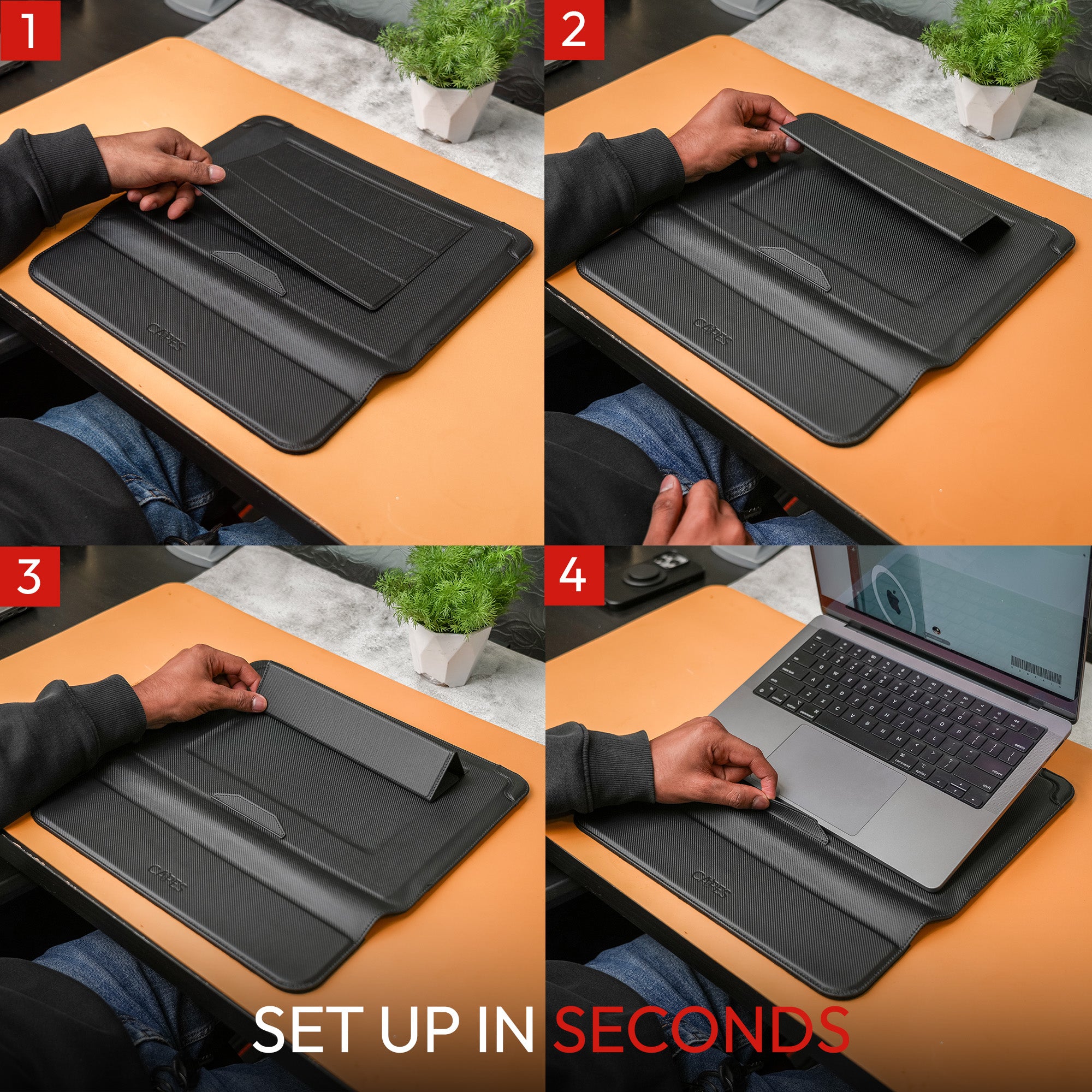 Elevate Armour 13/14" Carbon Black Laptop Sleeve with Trifold Stand