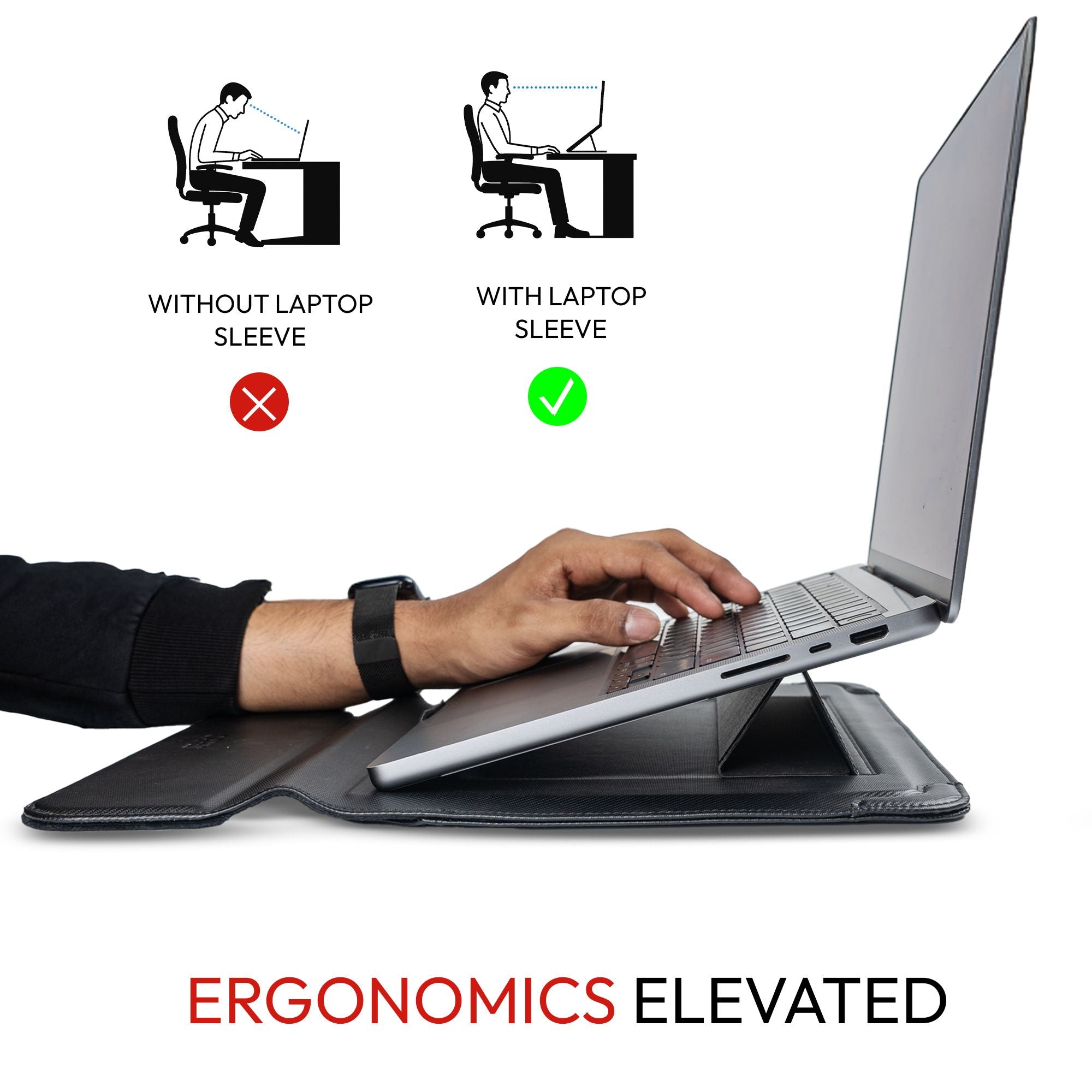Elevate Armour 13/14" Carbon Black Laptop Sleeve with Trifold Stand