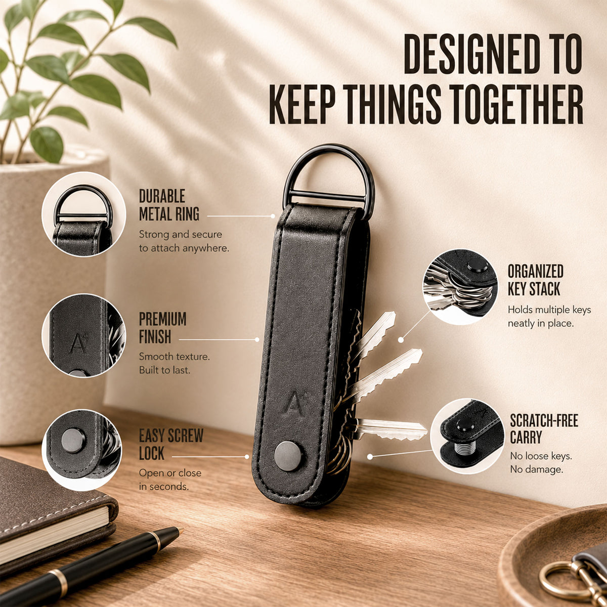 Key Organizer Black Leather
