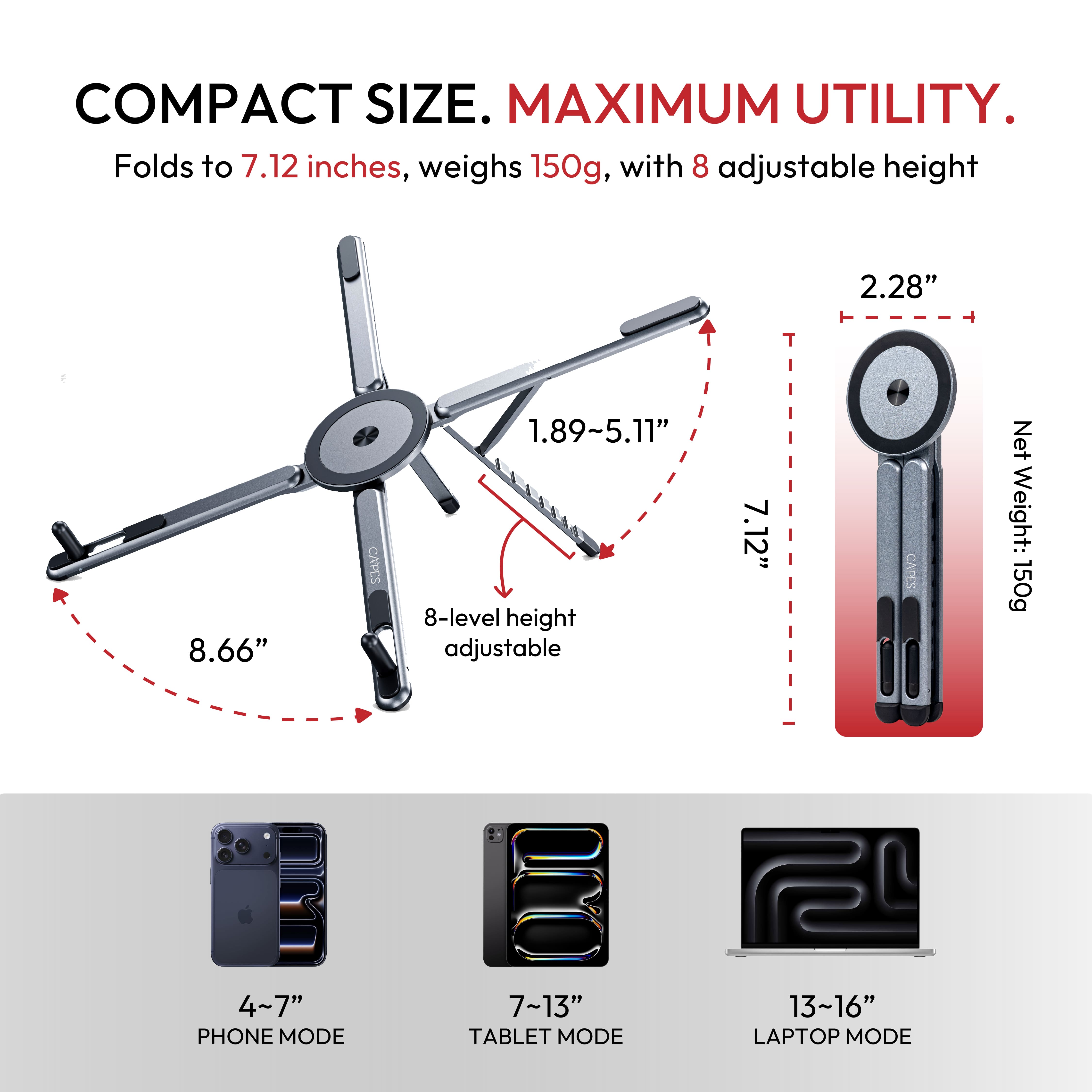 3-in-1 MagLock Stand - Laptop Riser, Phone & Tablet Stand
