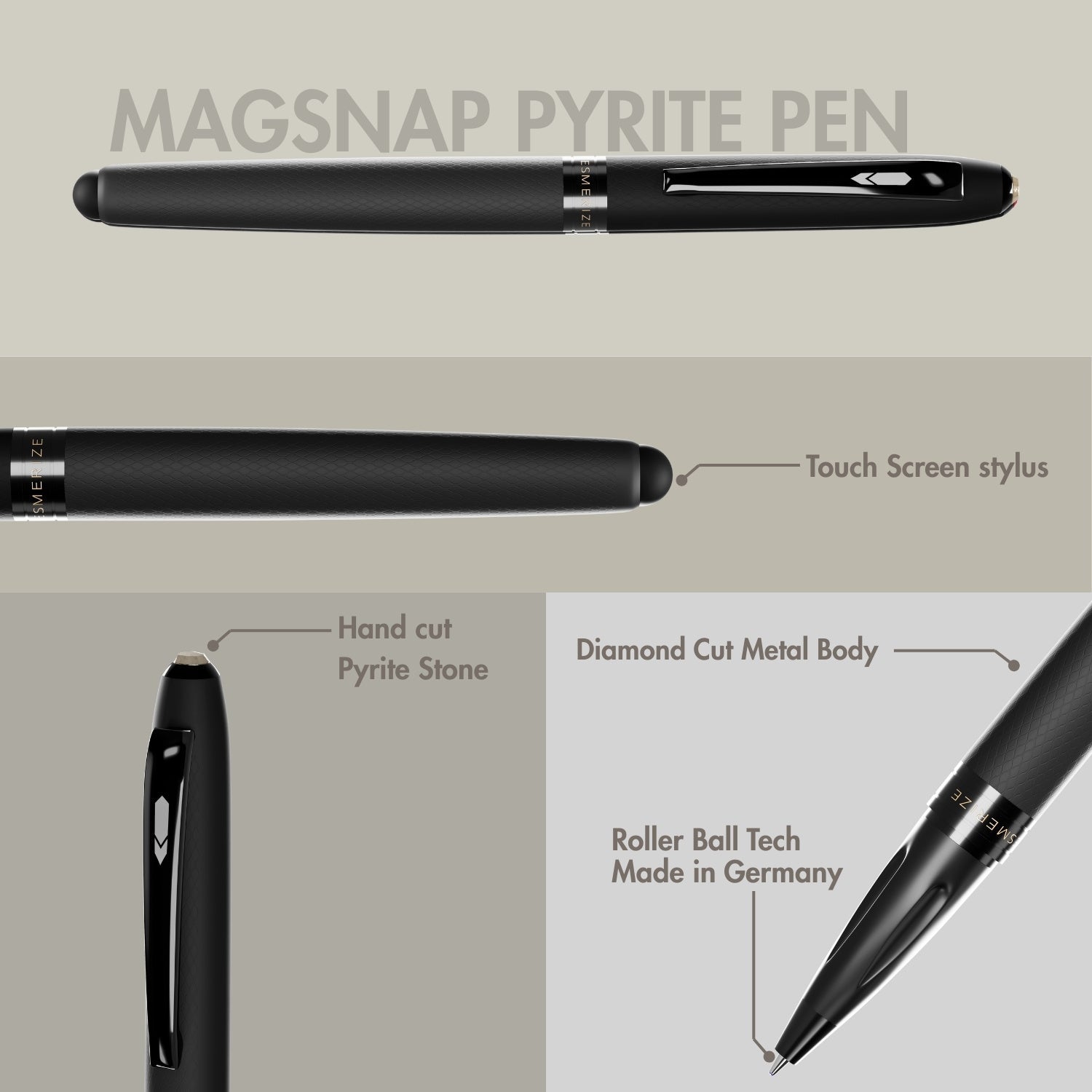 Ultra Matte Black Pyrite 2 in 1 MagSnap Roller Ball Pen with Stylus