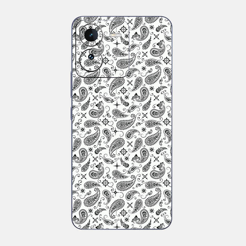 White Paisley Glass Back